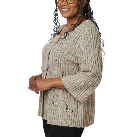 VTG Y2K Heather B Chunky Cable Knit Cardigan Toggle Bell Sleeve Sweater Sz XL - Picture 2 of 13